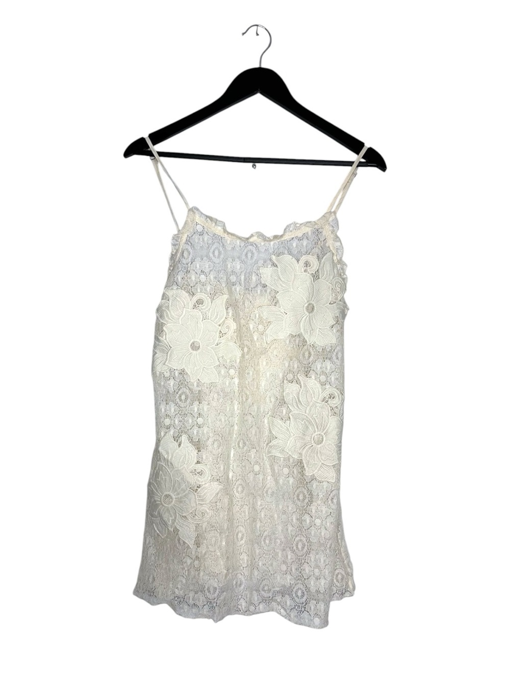 Native Rose LF Cream Lace Floral Slip Dress Applique Spaghetti Strap Size 8